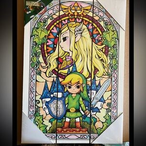 Nintendo Legend of Zelda 8” x 11” Link and Zelda Stained Glass Wood Art